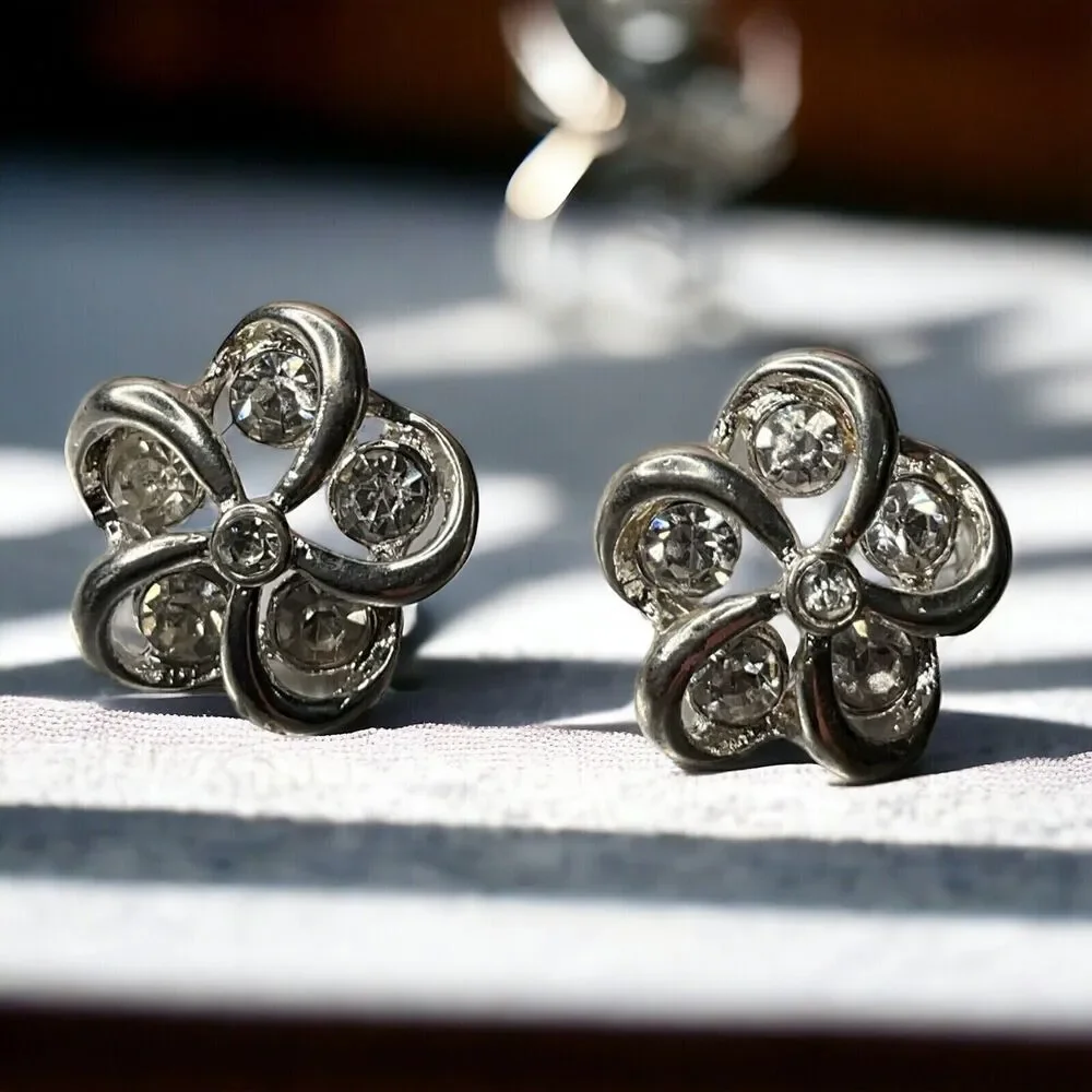 New with tags‎ Next Silver Clear Diamante Stud Flowers Earrings Women Small